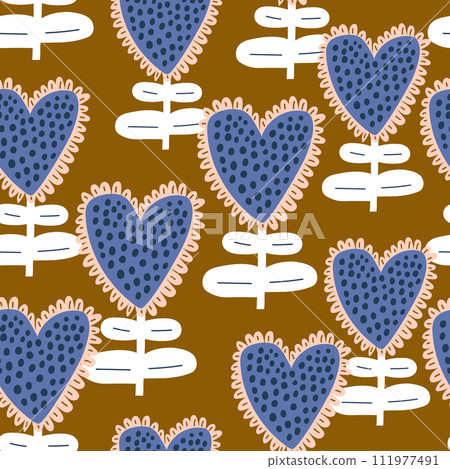Seamless floral sunflower hearts pattern. Botanical texture with modern abstract flowers for fabric, textile. Vector illustration Seamless floral sunflower hearts pattern. Botanical texture with modern abstract flowers for fabric, textile. Vector illustration 111977491