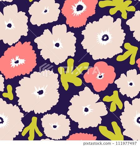 Seamless fashion floral pattern. Botanical vector texture for fabric textile, wallpaper. Creative summer style flowers 111977497