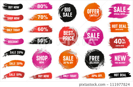 Set of sale elements with textures and text for business. Colorful vector illustration templates 111977824