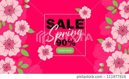 Spring sale banner with sakura, composition botanical elements. Flower vector template for posters, cards, etc Spring sale banner with sakura, composition botanical elements. Flower vector template for posters, cards, etc 111977828