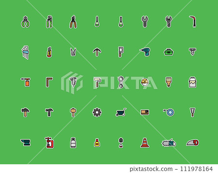 Sticker icon set of various work tools Sticker icon set of various work tools 111978164