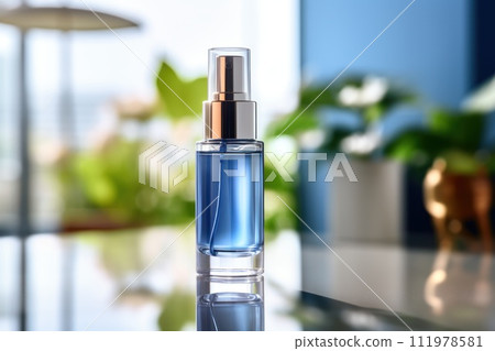a blue serum bottle on the table a blue serum bottle on the table 111978581