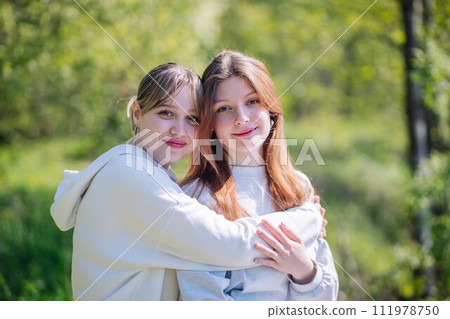Portrait of two high school girls. 111978750
