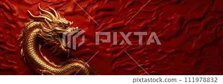 golden dragon on red background 111978832