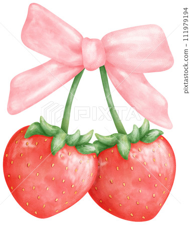 Coquette Strawberry Watercolor Pink Ribbon 111979194