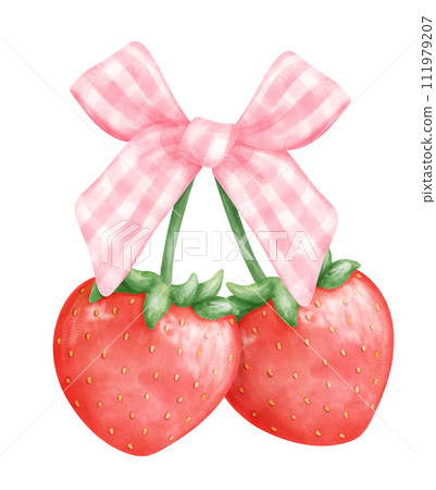Coquette Strawberry Watercolor Pink Ribbon 111979207