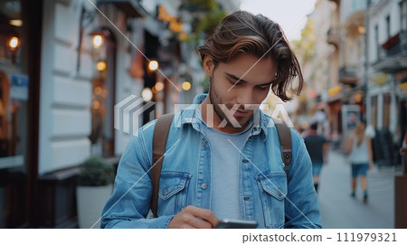 Fashionable Young Man in Urban Setting 111979321