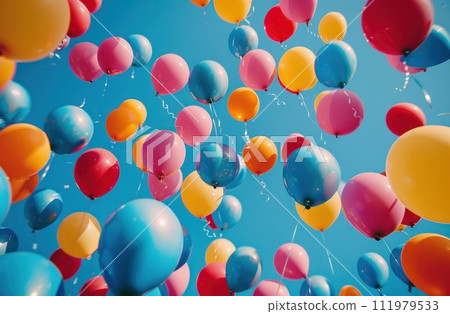 background with colorful balloons on the blue background 111979533