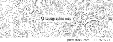 Topographic map with contour lines. Geographic terrain grid, relief height elevation. Ground path pattern. Travel and navigation, cartography design element. Vector illustration 111979774