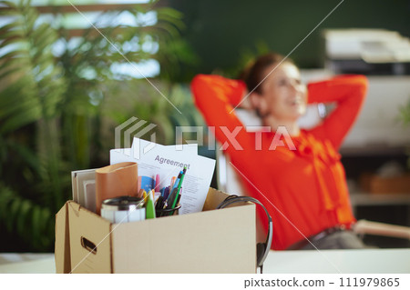 Smiling 40 years old woman employee in green office 111979865