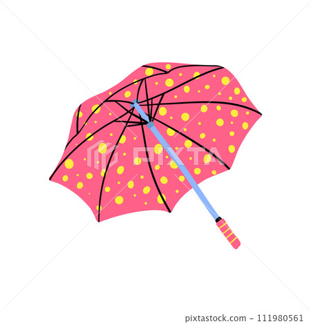 Cartoon Red Umbrella Yellow Dots Open View Season Rain or Sun Protection Concept Flat Design Style. Vector illustration Cartoon Red Umbrella Yellow Dots Open View Season Rain or Sun Protection Concept Flat Design Style. Vector illustration 111980561