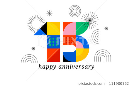 Anniversary concept design. Modern geometric style. Fireworks and celebration colorful background Anniversary concept design. Modern geometric style. Fireworks and celebration colorful background 111980562