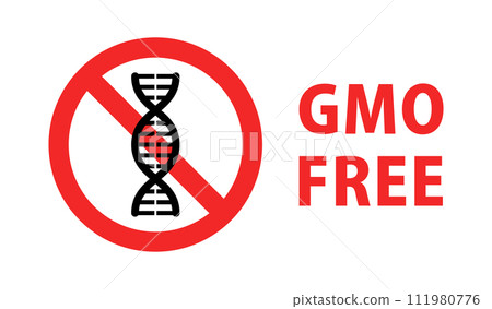 GMO FREE: DNA and prohibition mark icon 111980776