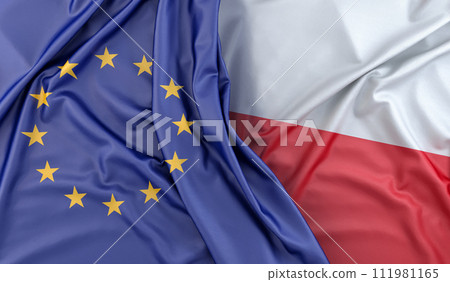 Ruffled Flags of European Union and Monaco. 3D Rendering 111981165