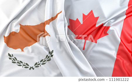 Ruffled Flags of Cyprus and Canada. 3D Rendering 111981222
