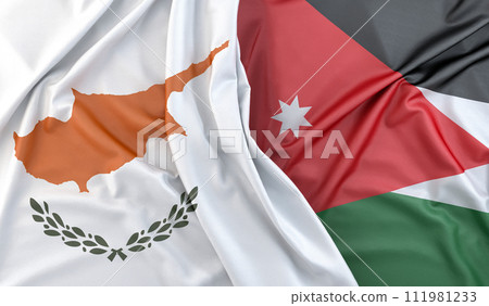 Ruffled Flags of Cyprus and Jordan. 3D Rendering Ruffled Flags of Cyprus and Jordan. 3D Rendering 111981233