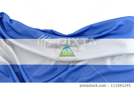 Flag of Nicaragua isolated on white background with copy space above. 3D rendering Flag of Nicaragua isolated on white background with copy space above. 3D rendering 111981245