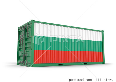 Shipping cargo container textured with Flag of Bulgaria. Isolated. 3D Rendering 111981269