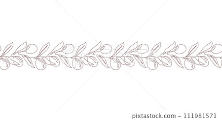 Olive branches and fruits seamless border pattern, continuous line drawing. Hand drawn floral background, vector illustration Olive branches and fruits seamless border pattern, continuous line drawing. Hand drawn floral background, vector illustration 111981571