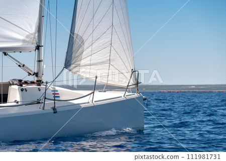 Close-up of a bow of a sporting yacht 111981731