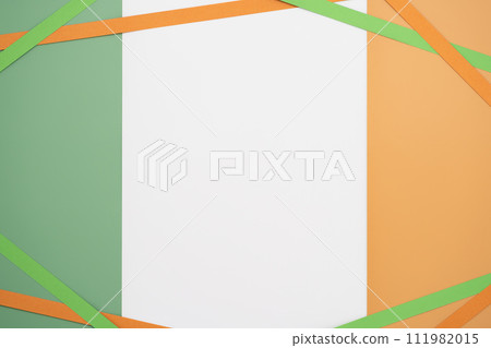 Irish flag made from color paper and paper strips. St Patrick's holiday background for greeting cards or party banner templates Irish flag made from color paper and paper strips. St Patrick's holiday background for greeting cards or party banner templates 111982015