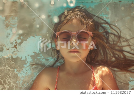Sunny Beach Day, Cheerful Child with Orange Sunglasses Sunny Beach Day, Cheerful Child with Orange Sunglasses 111982057