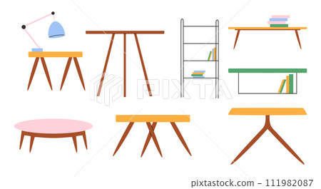 Set of trendy tables in scandinavian style. Modern soft furniture collection. 111982087