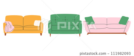 Set of trendy sofas in scandinavian style. Modern comfortable furniture Set of trendy sofas in scandinavian style. Modern comfortable furniture 111982093