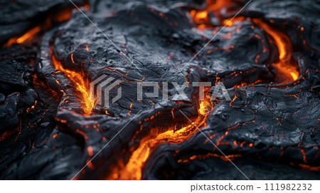 Lava flow on the surface of the volcano. Abstract background. 111982232