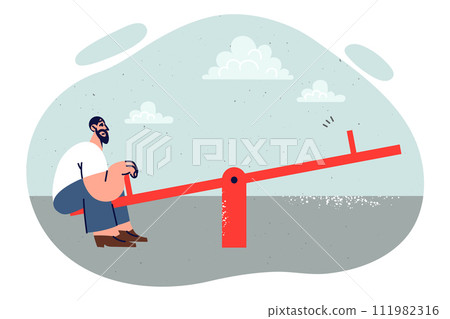 Lonely man sits on rocker and suffers from lack of friends, in need of personal communication 111982316