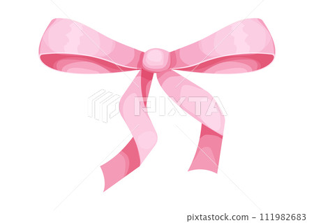 Pink bow coquette y2k aesthetic ribbon, elegant accessory, pastel tie isolated on white background. Lovely satin knot. 111982683