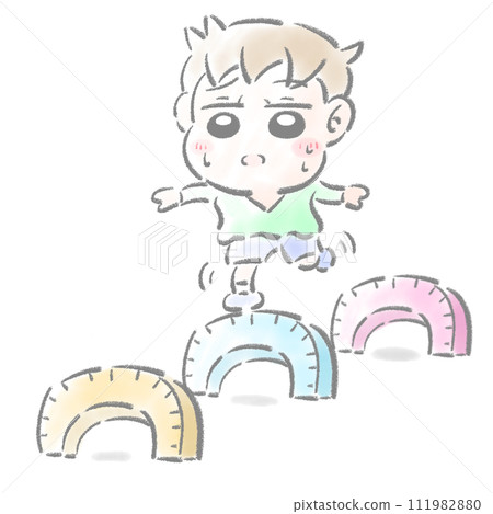 Child playing with tires, watercolor touch Child playing with tires, watercolor touch 111982880