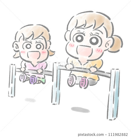 Child playing with horizontal bar, watercolor touch Child playing with horizontal bar, watercolor touch 111982882