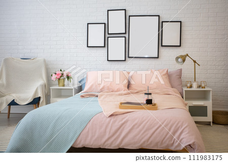 Bedroom interior with bed. Part of the bedroom. 111983175