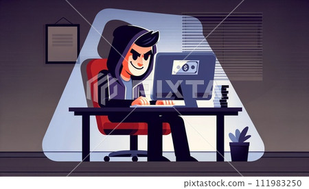 hacker working in the dark 111983250