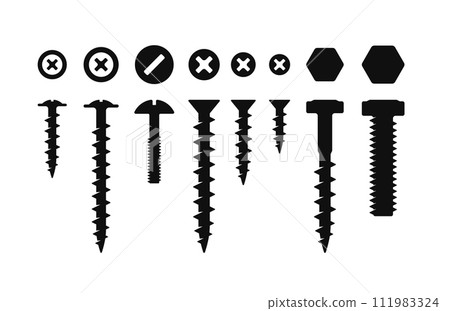 Screws, Bolt and Nut Set on White Background. Vector 111983324