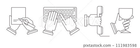 Human Hand Perform Different Action Line Vector...-插圖素材 [111983598 ...