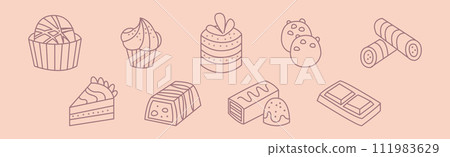 Flat Line Dessert and Sugary Pastry Treat Vector Set Flat Line Dessert and Sugary Pastry Treat Vector Set 111983629