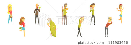 People Character Reading Book Being Fan of Literature Vector Set 111983636