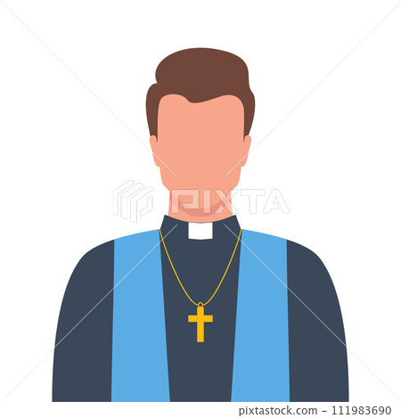 Catholic priest portrait. Catholic priest in a cassock with a cross. Vector illustration. 111983690