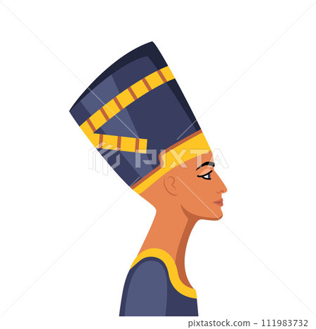 Egyptian Queen Nefertiti. Ancient portrait in crown. Beautiful woman profile closeup face. Ancient Egypt. Vector illustration. 111983732