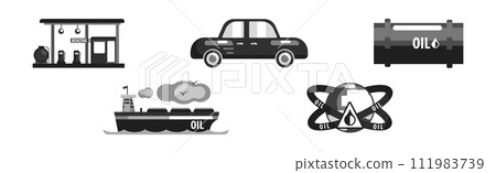Oil and Petrol Industry Black Item and Object Vector Set 111983739
