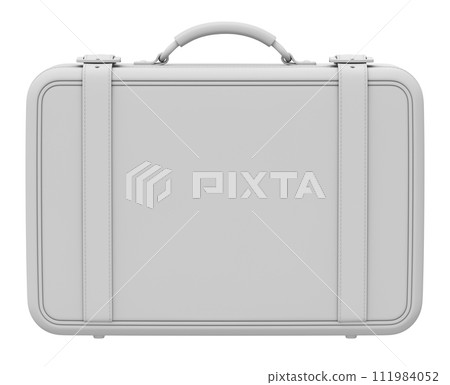 Front view of clay render of retro leather suitcase isolated on white background - 3D illustration 111984052