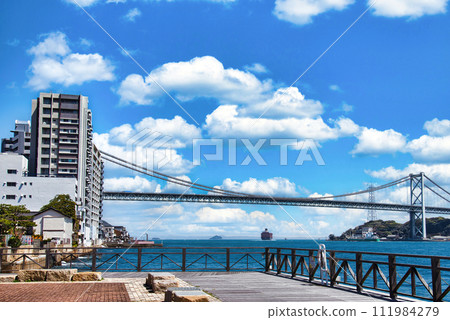 Kanmon Bridge seen from Karato Pier Kanmon Bridge seen from Karato Pier 111984279