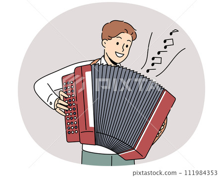Smiling man play on accordion 111984353
