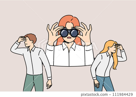 Business team is looking in different directions in search of new opportunities to attract customers 111984429