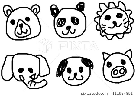 一個孩子畫了他在動物園看到的可愛動物的圖畫 111984891