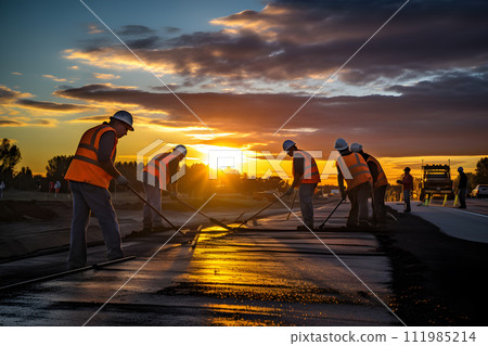 AI-generated content. Construction concept - road equipment in road construction 111985214