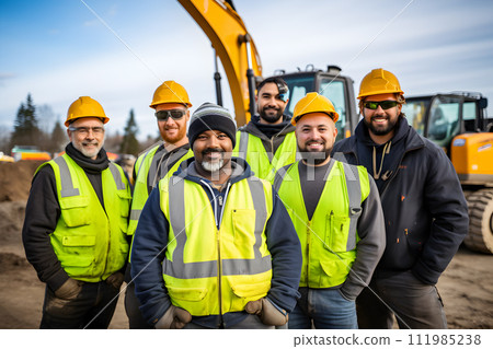 AI-generated content. Construction concept - diverse group of road builders 111985238