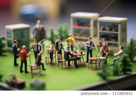 Miniature model a europe group of employees are sitting in a meeting 111985931